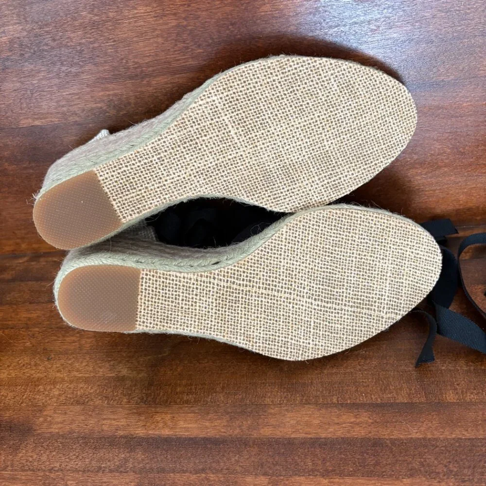 Tommy Hilfiger Women's Black and Beige Espadrille Strappy Lace Up Boho  8